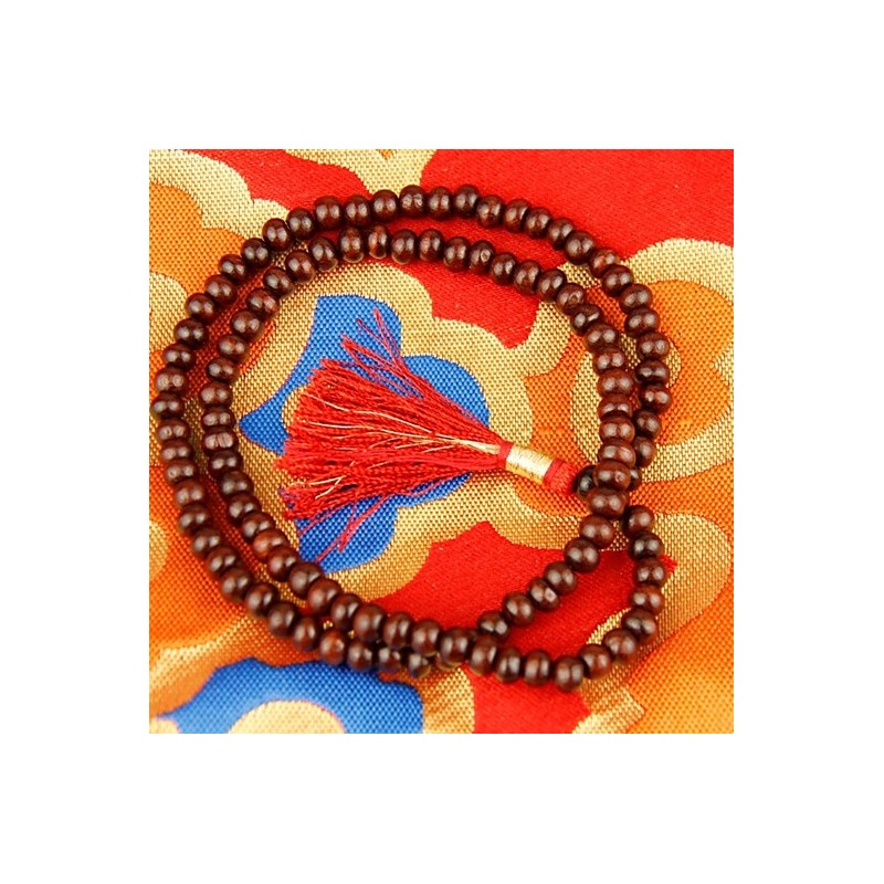 Mala bois de rose 108 grains + floche rouge