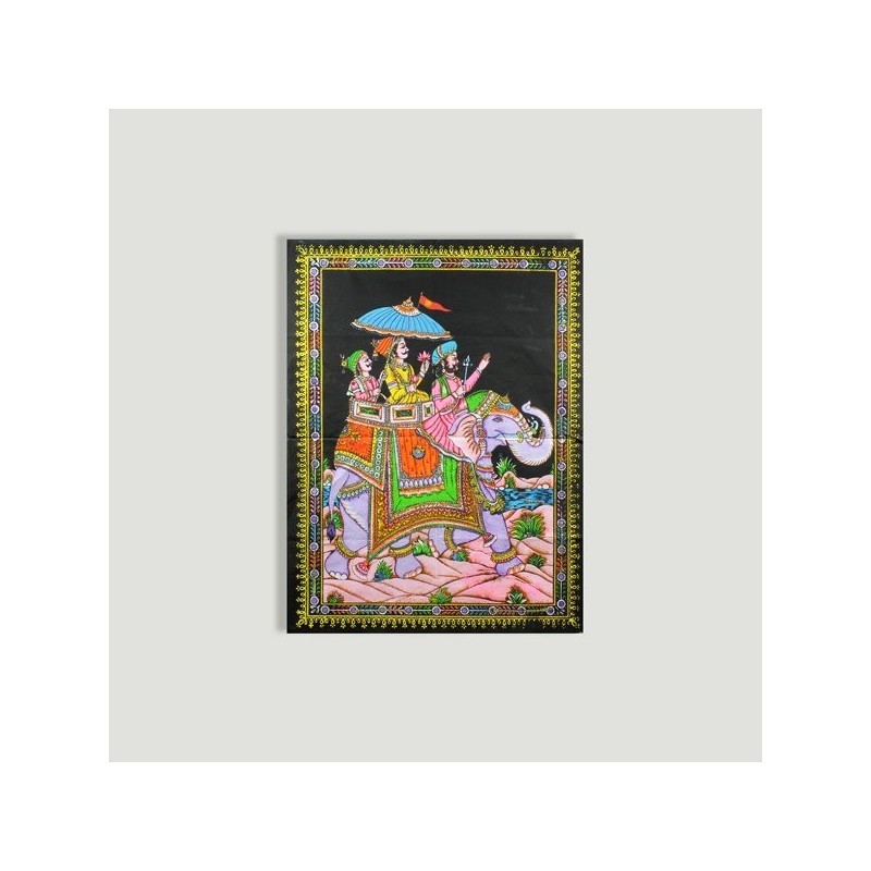 TENTURE FAMILLE SUR ELEPHANT SACRE 55 SUR 40 CM