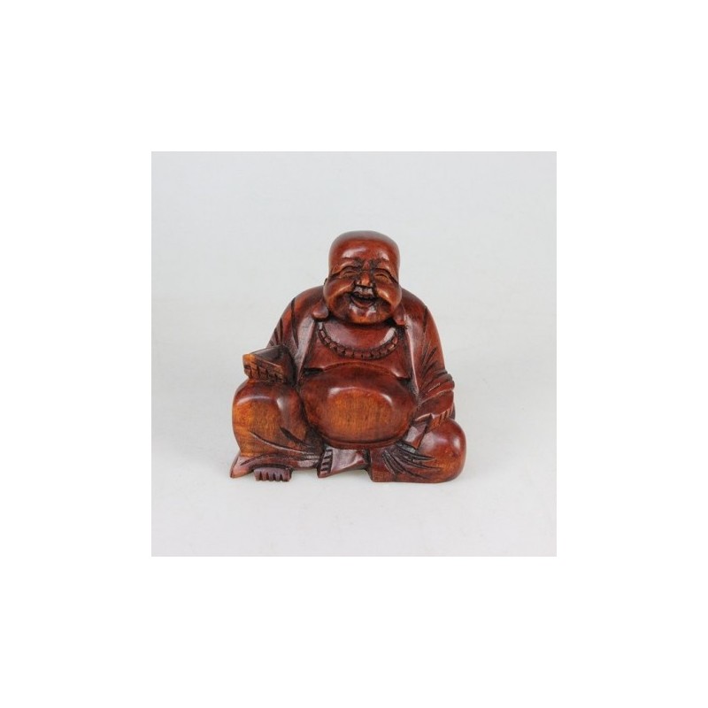 BOUDDHA DU BONHEUR EN BOIS SCULPTE 10.5 CM