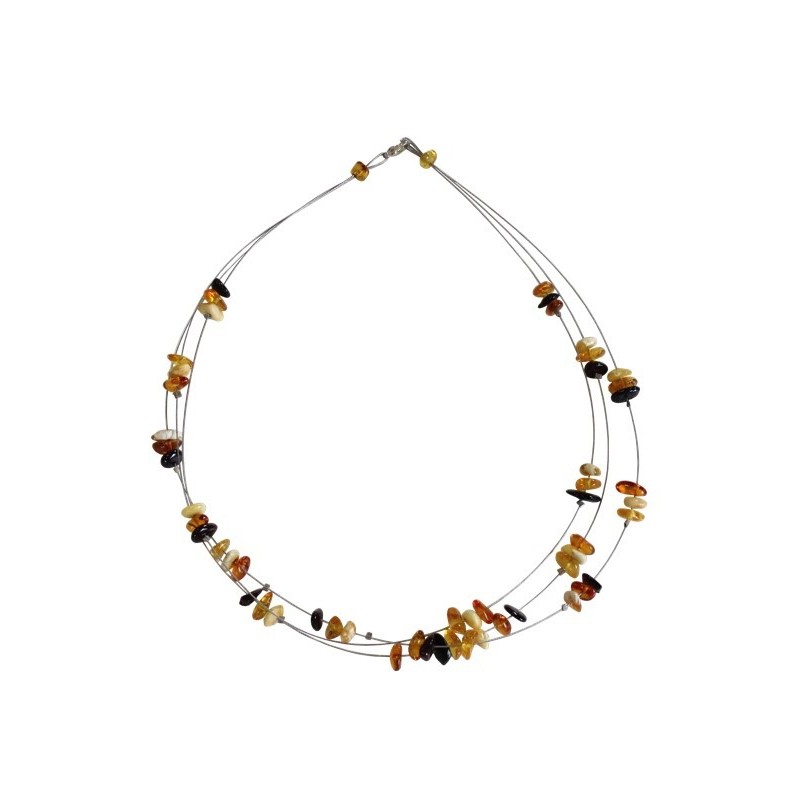 COLLIER TRIPLE AMBRE ET ARGENT 925