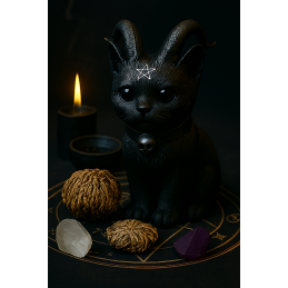 CHAT NOIR CORNU GARDIEN DES...