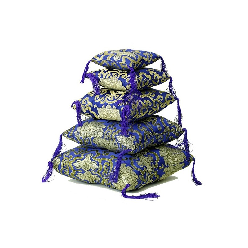 Coussin bleu fleuri pour bol tibétain 14cm