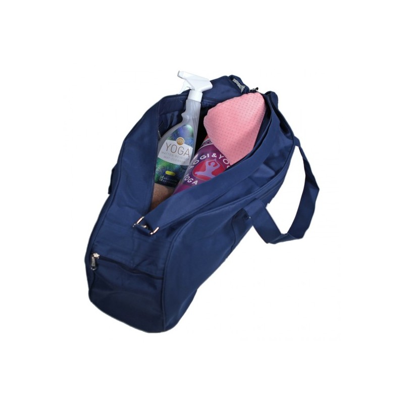Sac de tapis de yoga en nylon marine avec lotus blanc