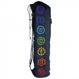 Sac de tapis de yoga à cordon toile noire 7 chakras