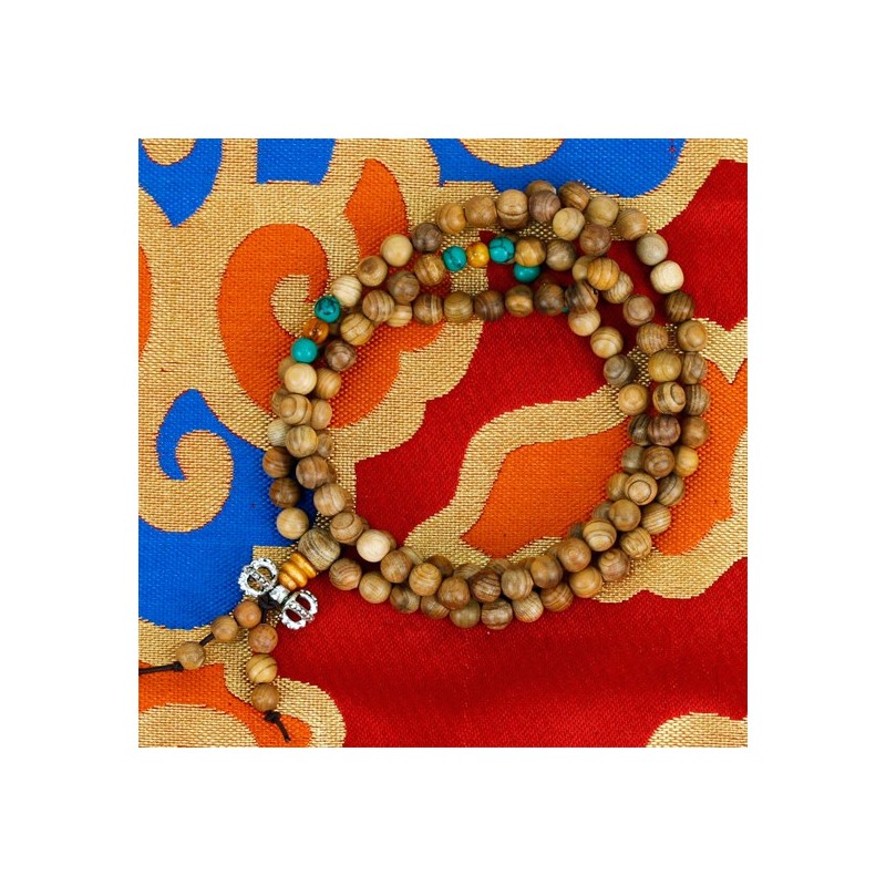 Mala de bois avec 108 perles ornementales et dorje MODELE 3