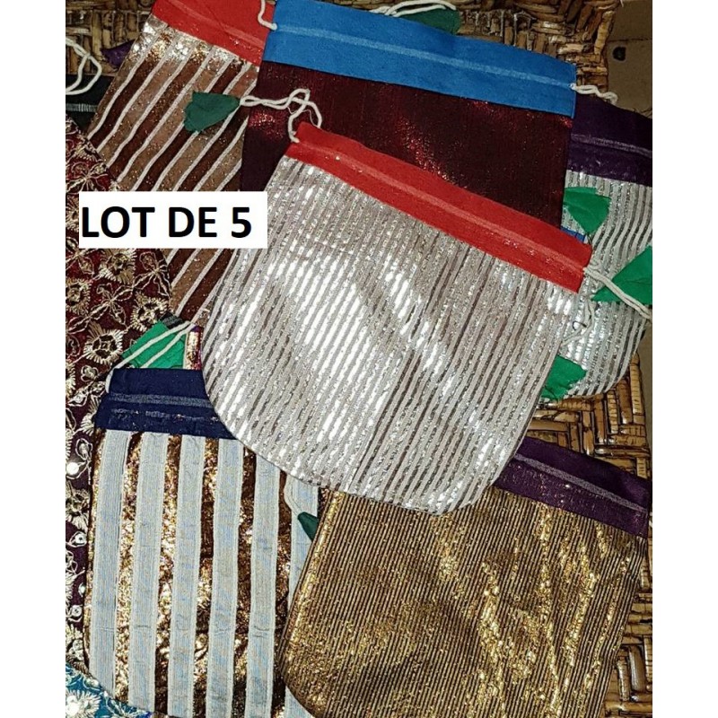 BOURSE EN COTON INDIEN 17 CM LOT DE 5
