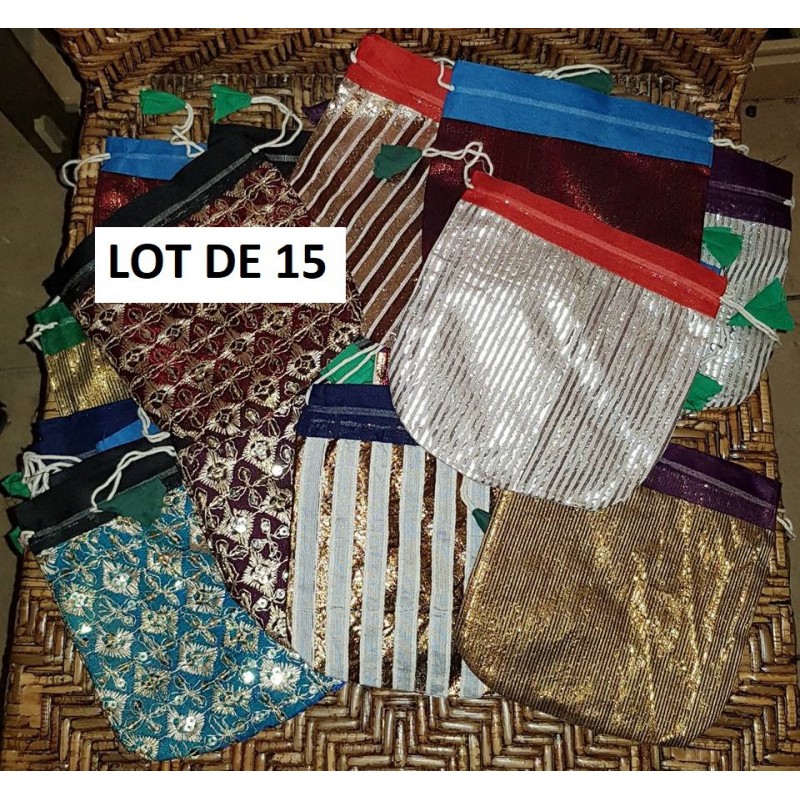 BOURSE EN COTON INDIEN 17 CM LOT DE 15
