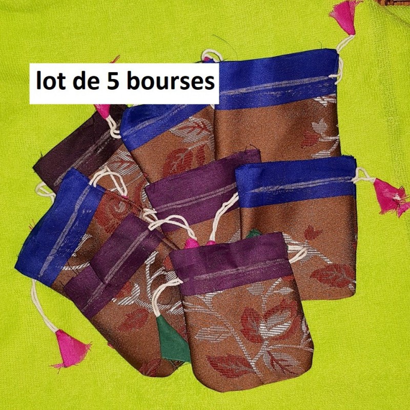 BOURSE EN COTON INDIEN 11 CM LOT DE 5