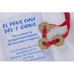 3 PIECES FENG SHUI LAITON DORE + RUBAN ROUGE