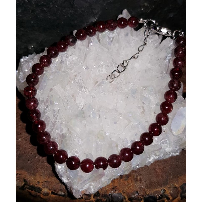 BRACELET GRENAT 4MM + CHAINE RALLONGE