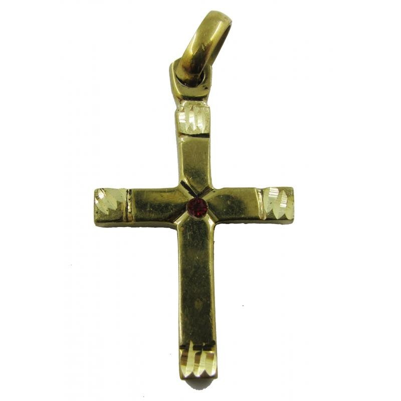 Amulette Croix de protection + cristal rouge 4 cm