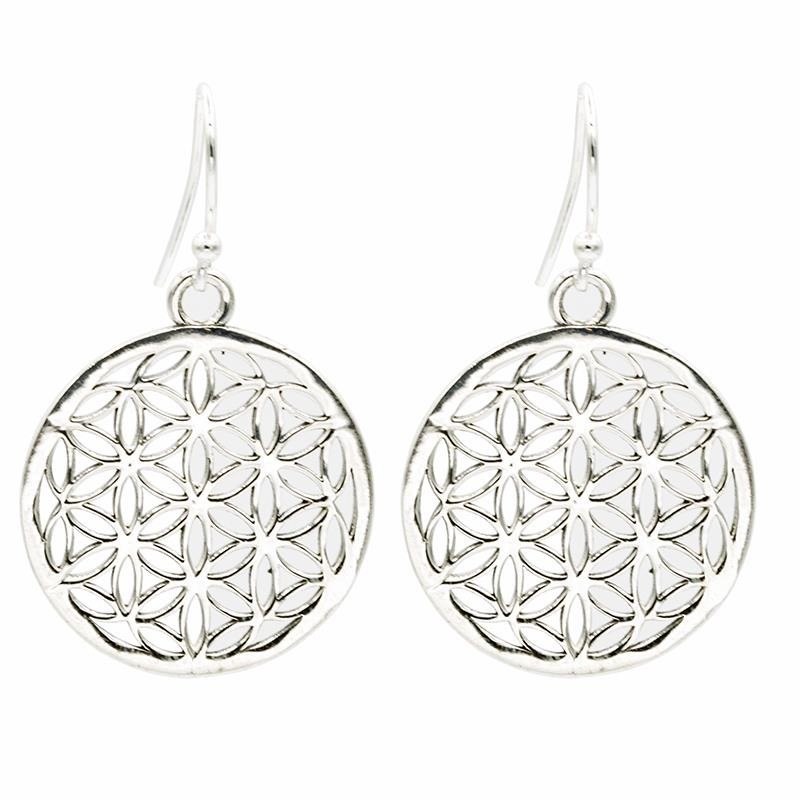 Boucles d'oreilles argentées fleur de vie laiton Boucles d'oreilles argentées fleur de vie laiton