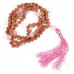 Mala Rudraksha et Quartz rose 108 perles