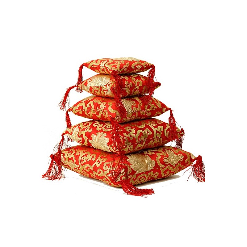 Coussin rouge fleuri pour bol tibétain 12cm